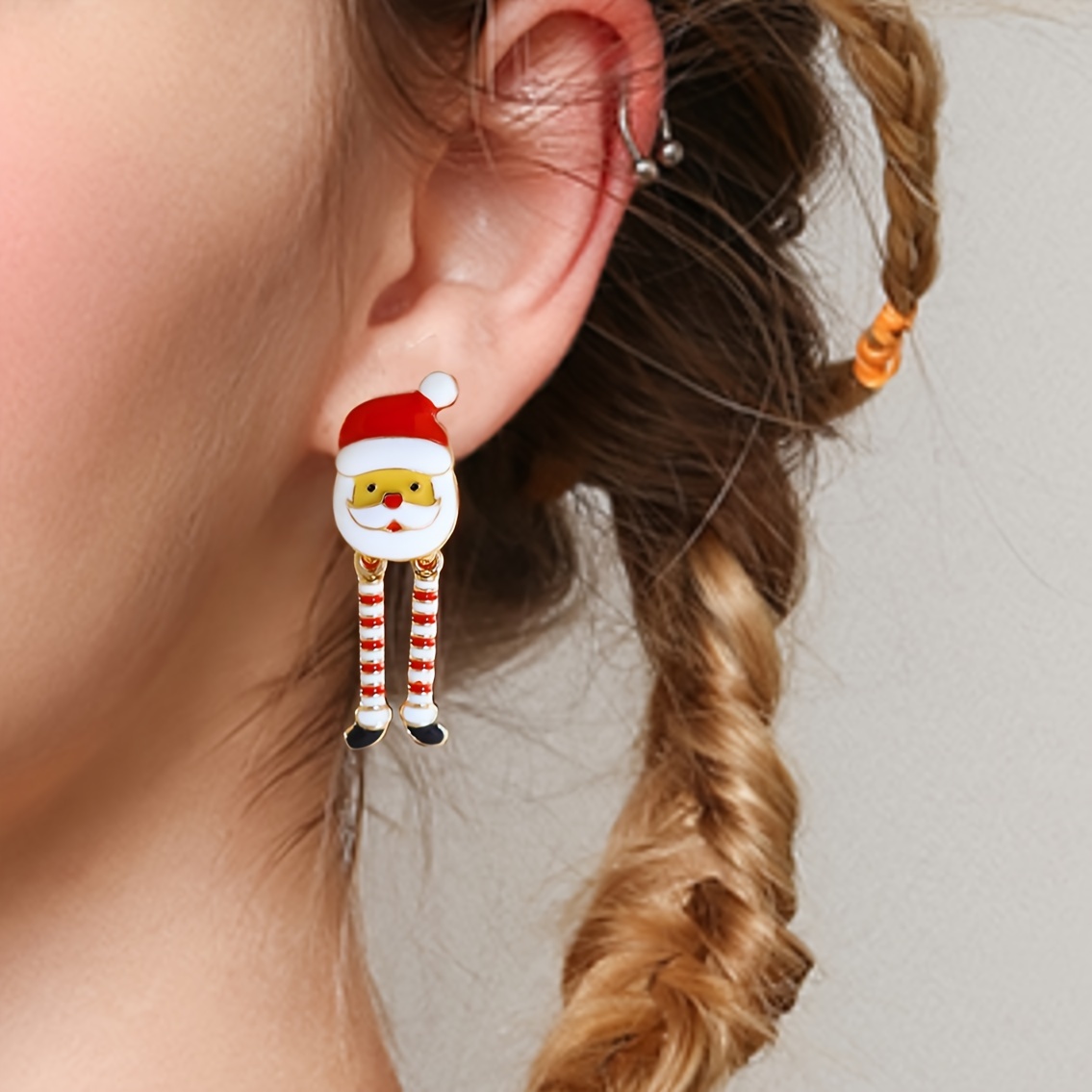 

Christmas Santa Claus Drop & Dangle Earrings - Festive Zinc Alloy Santa With Striped Legs Design, Iron Ear Needle, No Plating - Winter Season Holiday Jewelry Accessory For Celebration