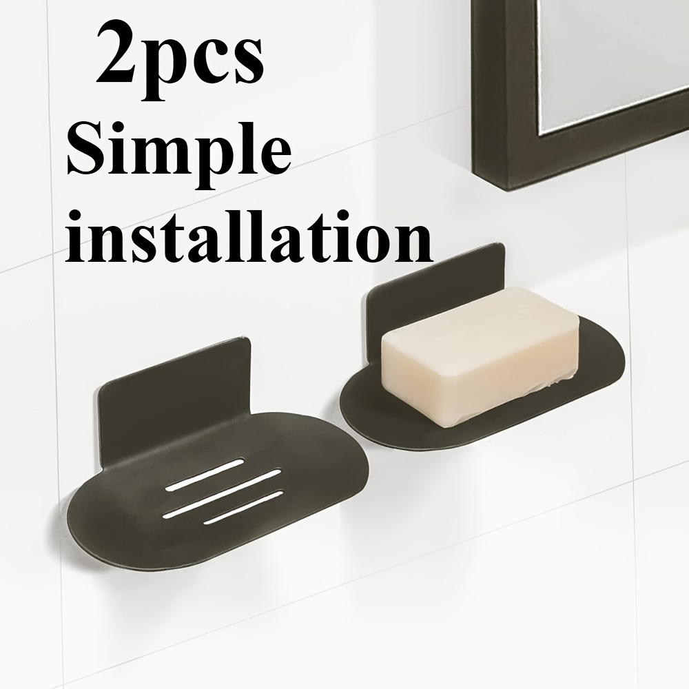 2pcs Stainless Steel   Soap Holders - No Drill,  , Rectangular   Sink Soap Dishes with Suction Cups, Black, Space-Saving Design for Modern Bathrooms, Bathroom Accessories, Minimalist Soap Holder, Durable Soap Holder