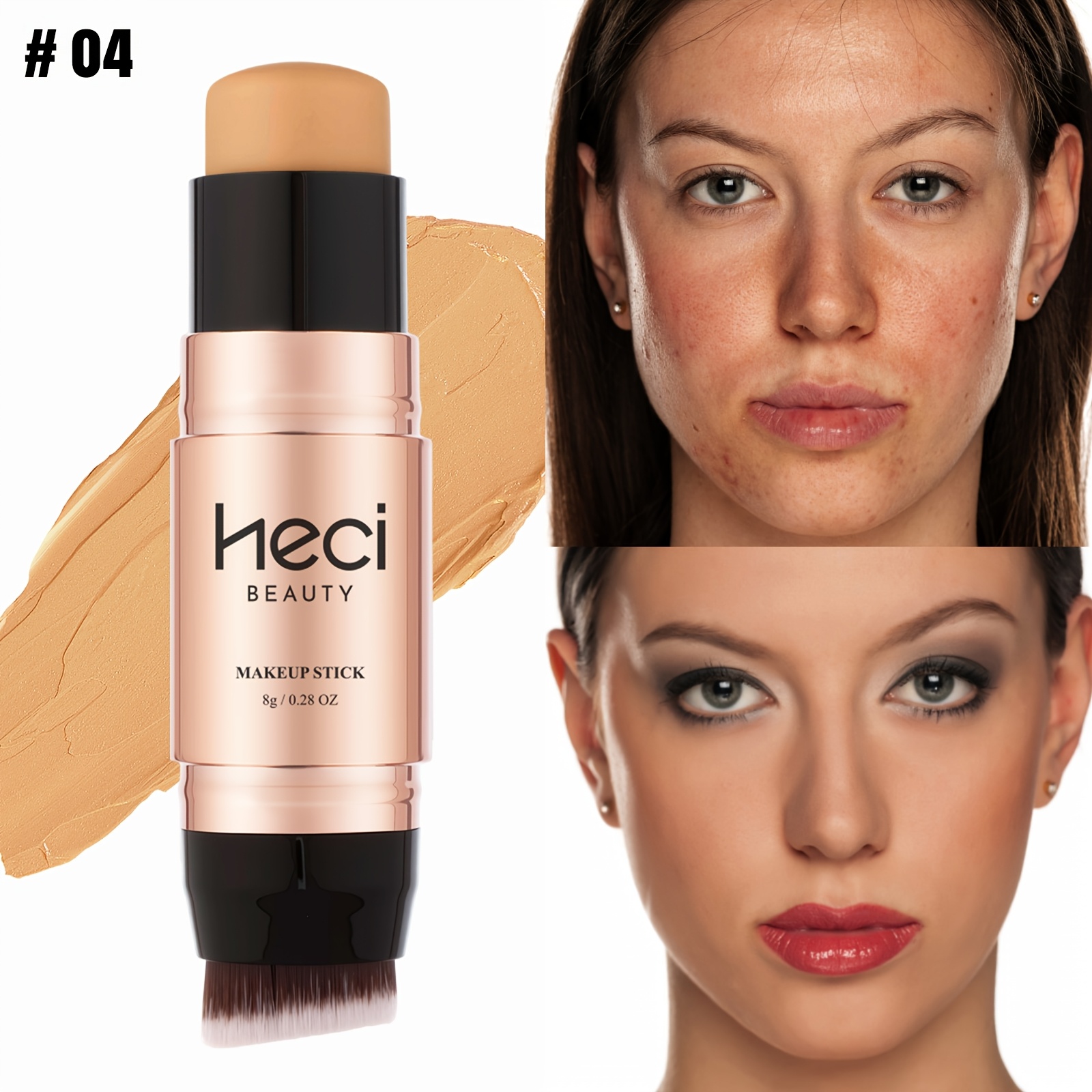 (double-headed Rose Foundation Stick With Brush) Matte Natural Full Coverage Concealer Foundation Cream, Oil Control, Long-lasting, Waterproof And Non-smearing, Smooth Foundation Application