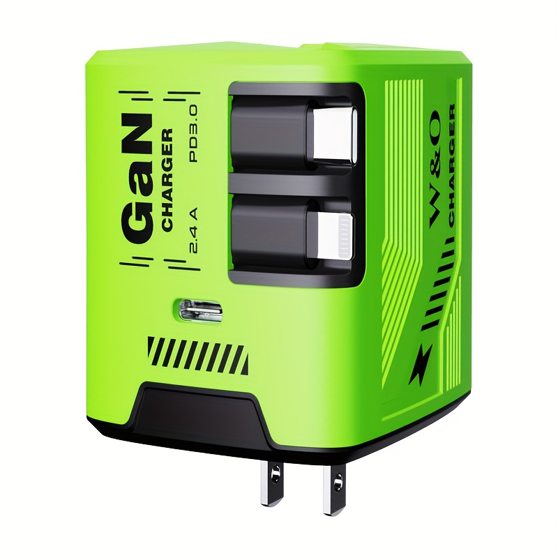 TEMU [black*1pcs/green*1pcs/ Blue*1pcs/pink*1pc] 3in 1 120w Protable Gan Fast Charger With Retractable Cable _foldable Plug, With 47inch/120cm