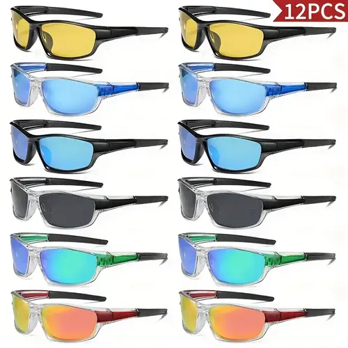 12pcs set of fashionable sports glasses durable and comfortable pc frames high resolution tac lenses decorative casual glasses suitable for men and women lightweight and durable trips and