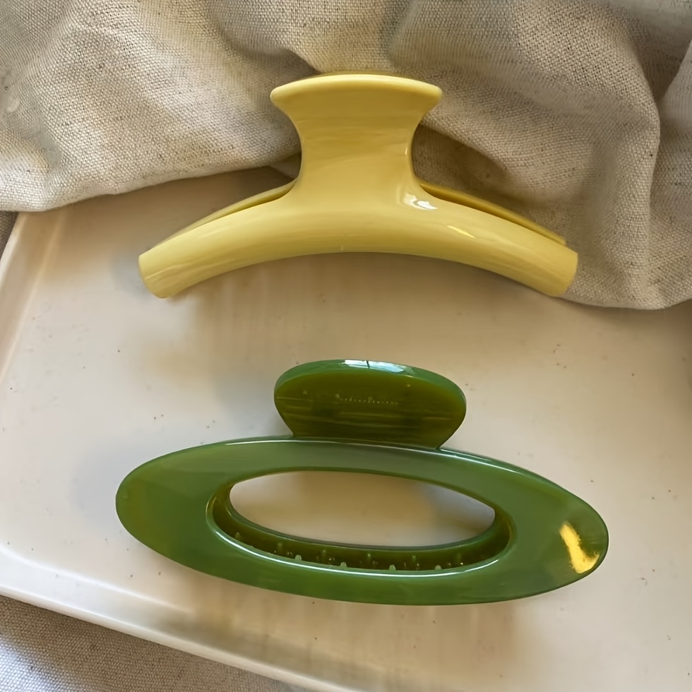 TEMU 2pcs Macaron Solid Color Hair Clips 2pcs Set, Glossy Translucent Texture Smooth, Arched Gentle Easy. Light Color Matching, Daily Updo Versatile,