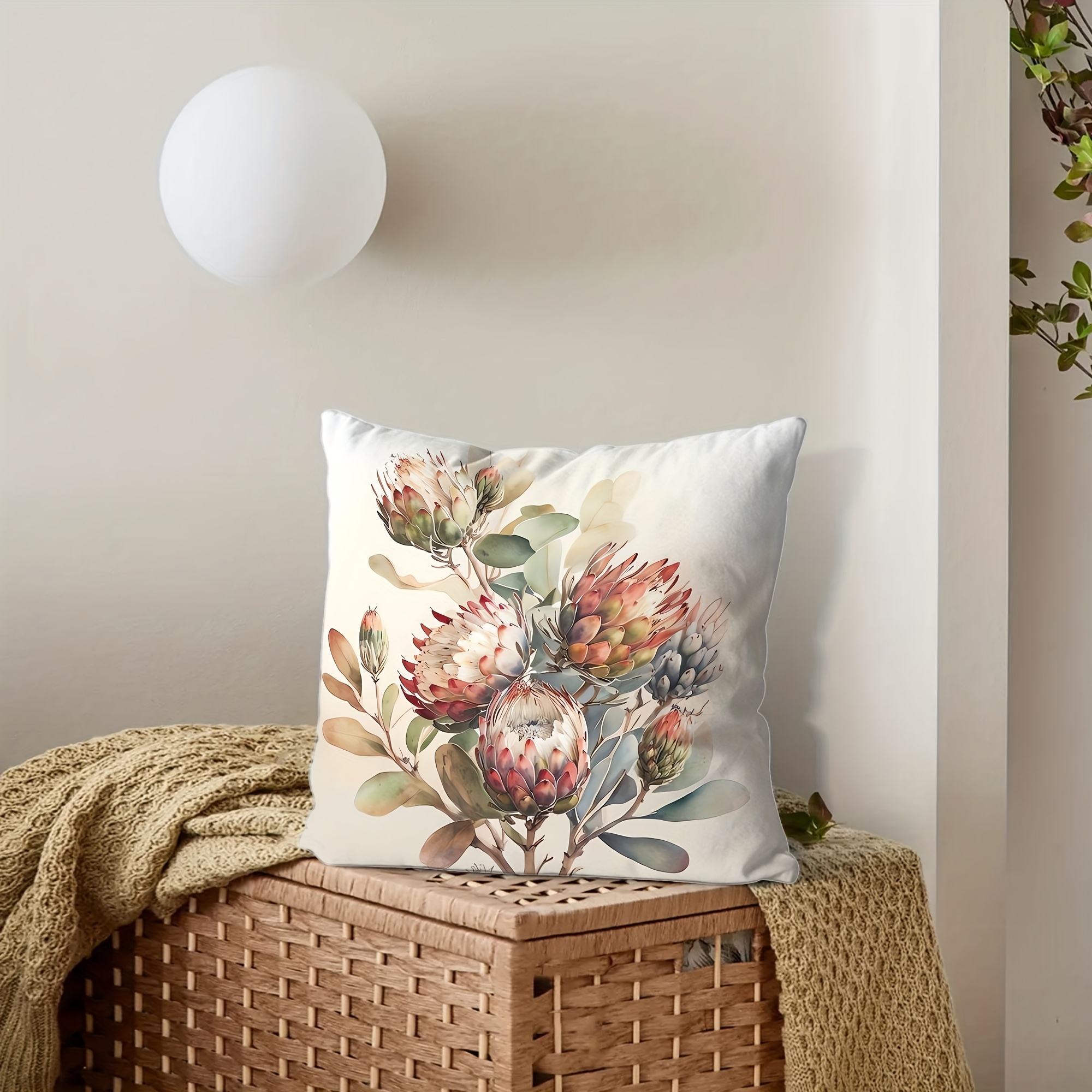 TEMU A Single Watercolor-style Floral Pillow Cover Measuring 18x18 Inches - Featuring Soft Polyester Material With One-sided Printing, A Zipper