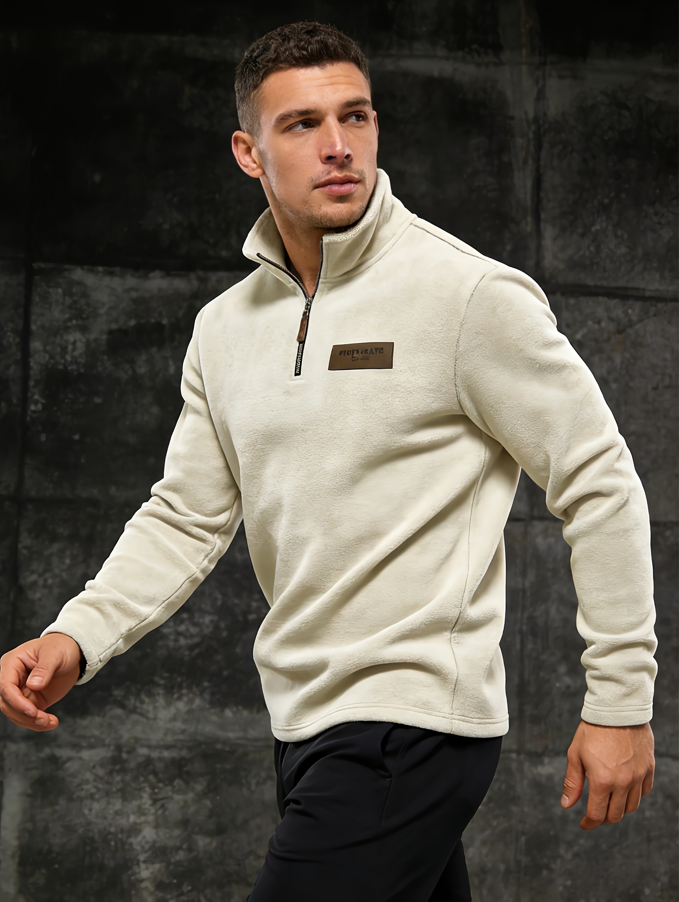 Men'S Casual Half-Zip Jacket in with a Stand Collar, Featuring a Fleece Design in a Collegiate Style