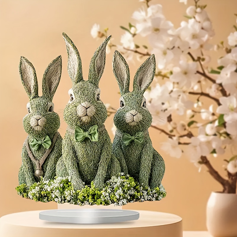 

Room Decor 1pc Bohemian Style Easter Bunny Acrylic Decor - Green Triple Rabbit Figurine, Creative Gift For Home, Cafe, Office Decor, Artistic Tabletop Display