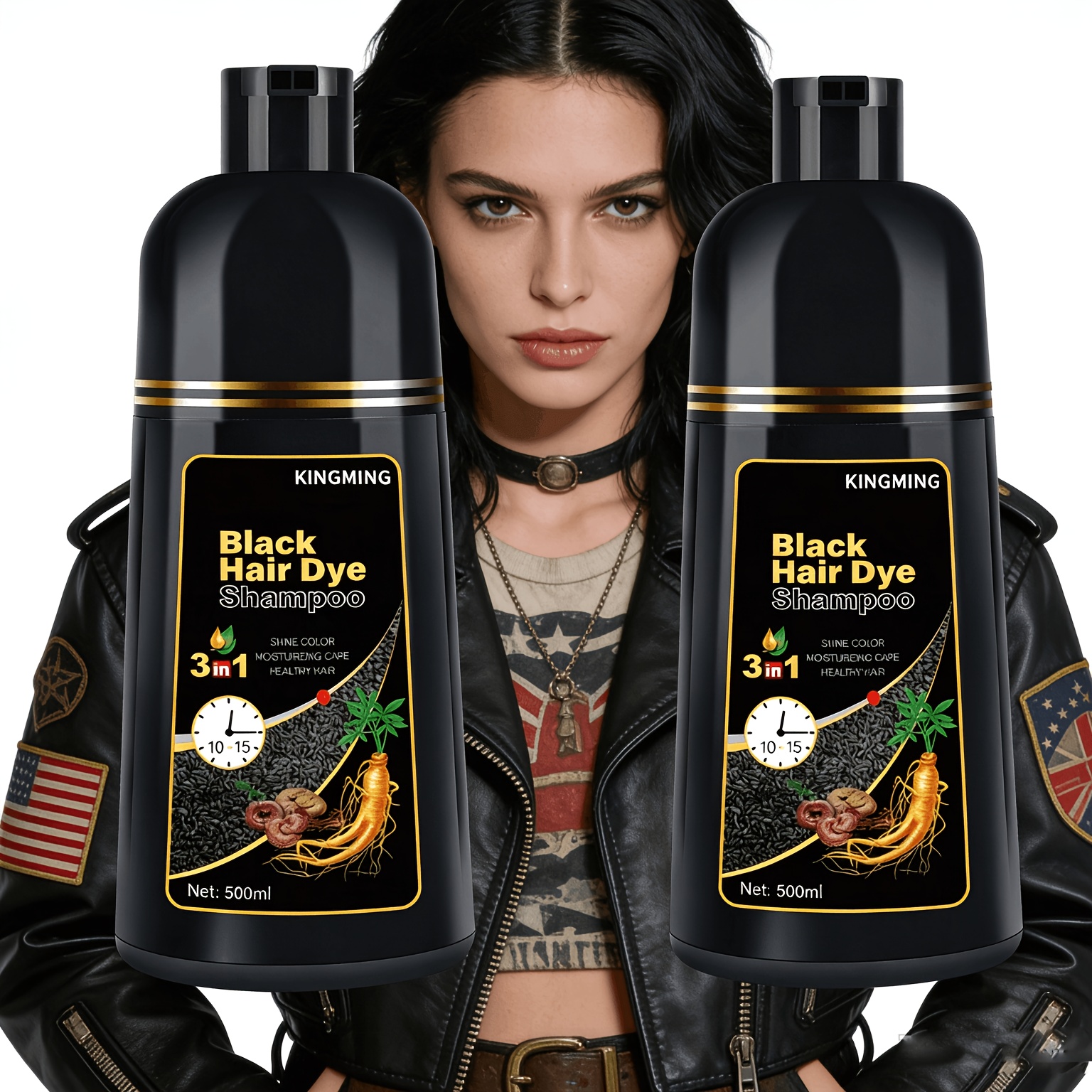 Image of 3-in-1 Hair Dye Shampoo | 2pcs 500ml Natural Ginger And Polygonum Multiflorum, Scalp-friendly And Non-damaging, Effortless Application, Long-lasting Unisex Color