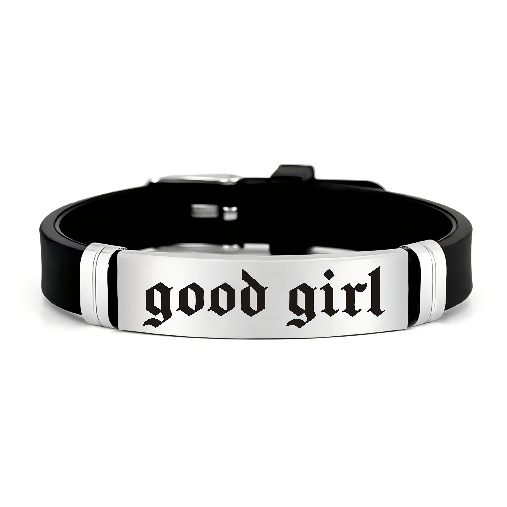 Image of " Vintage Font Design Bracelet, Cool And Fashionable 202 Stainless Steel Silicone Bracelet, Perfect For Gifting To Girlfriend On Holidays, Birthdays, Valentine's Day, Or Anniversaries