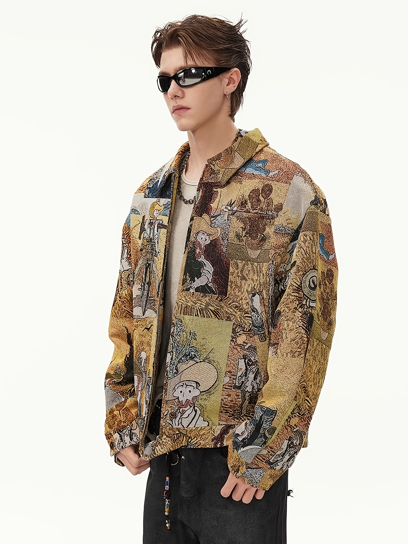 van   inspired embroidered jacket casual artistic long sleeve with front side pockets     ideal gift for men and women casual wear jacket van   inspired jacket jacquard embroidery zip up jacket mixed color 0