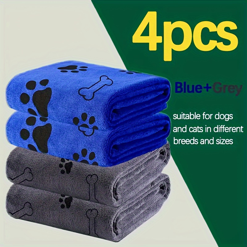 

4-pack Quick-dry Bath Towels For Dogs, Soft Absorbent Polyester Fiber Towels For Pet Grooming And Cleaning Supplies