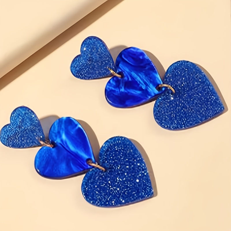 Pink Peach Heart Three Layer Earrings
