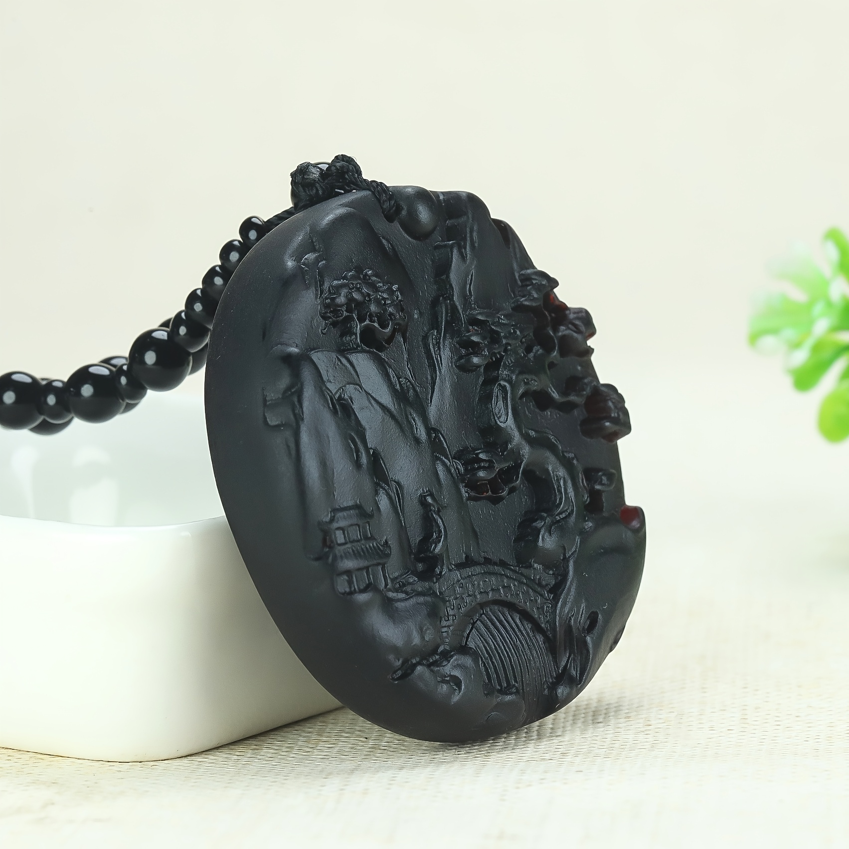 Bohemian Style Resin Pendant Necklace with Mountain Design