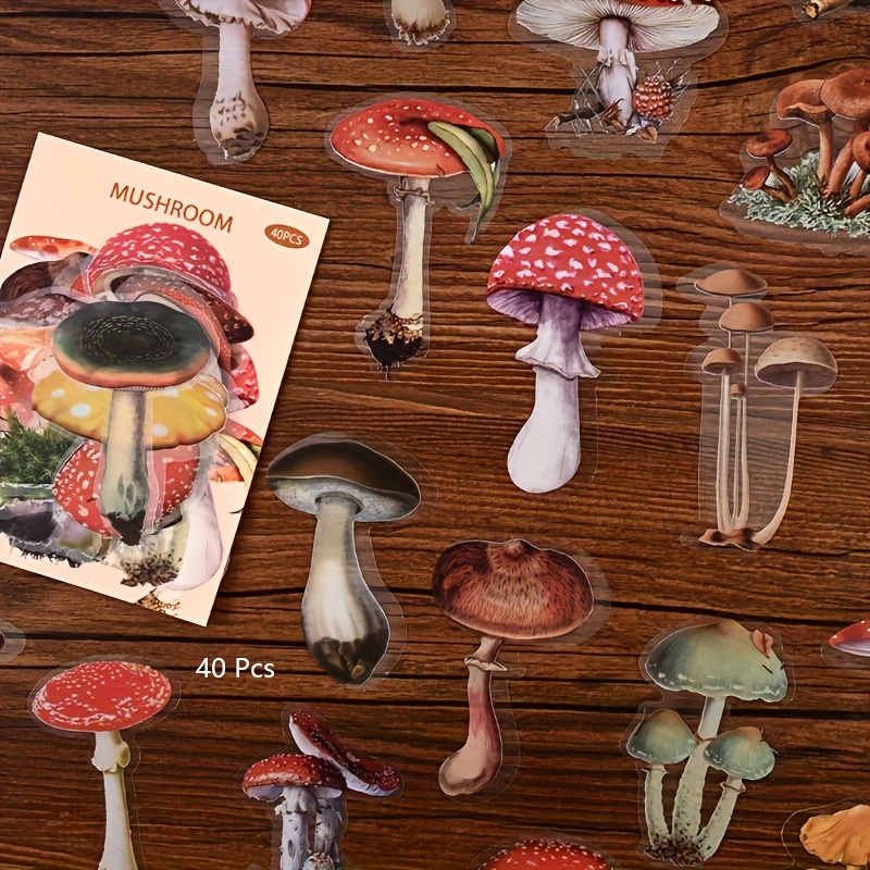 Image of 40 Sheets Single Pack Non-repeating Vintage Exquisite Forest Floral Mushroom Series Material Washi Stickers Pet Small Stickers Suitable For Photo Albums Scrapbooks And More