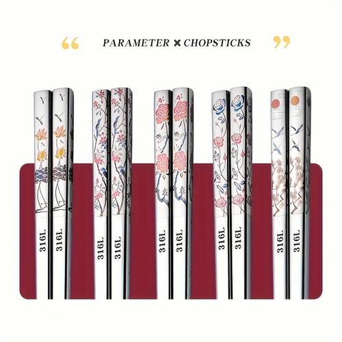 5pcs set of colorful laser patterned stainless steel chopsticks non slip reusable for use chopsticks set