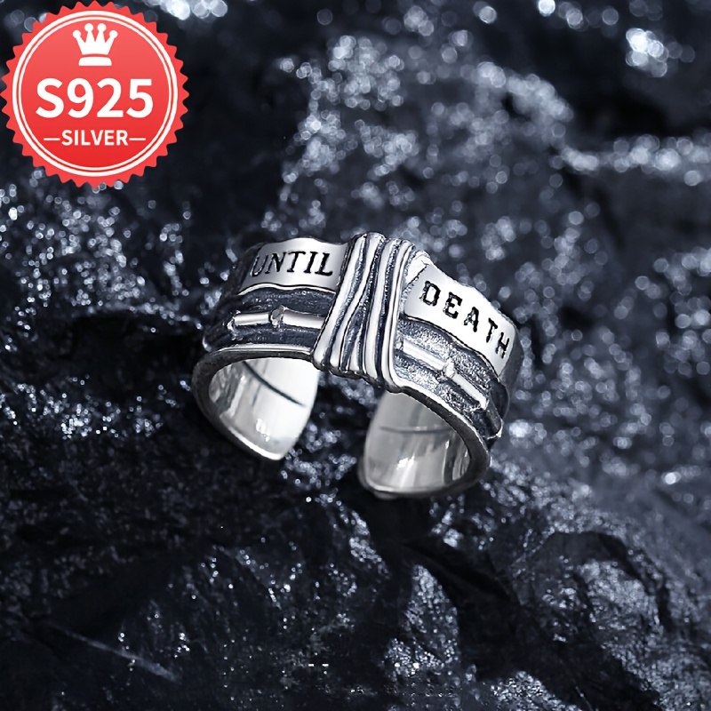 

1pc Vintage Style 925 Sterling Silvery Ring For Men, Geometric Adjustable , Hypoallergenic, Anti-tarnish Gift Box Included, 4.7g