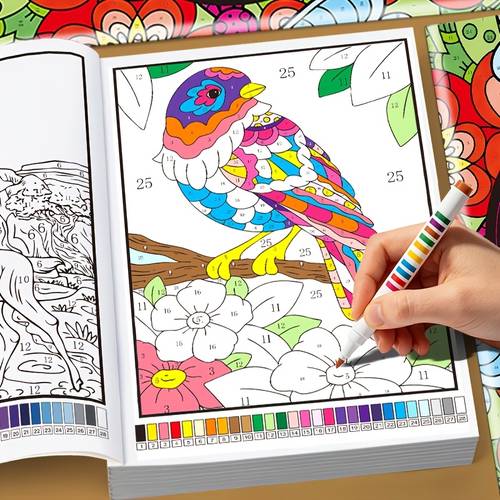 libro para colorear color by numbers para , libro de dibujo de para aliviar el estrés para , diseños relajantes como mandalas, animales, flores, pájaros, materiales de pintura artística, regalos de , navidad,
