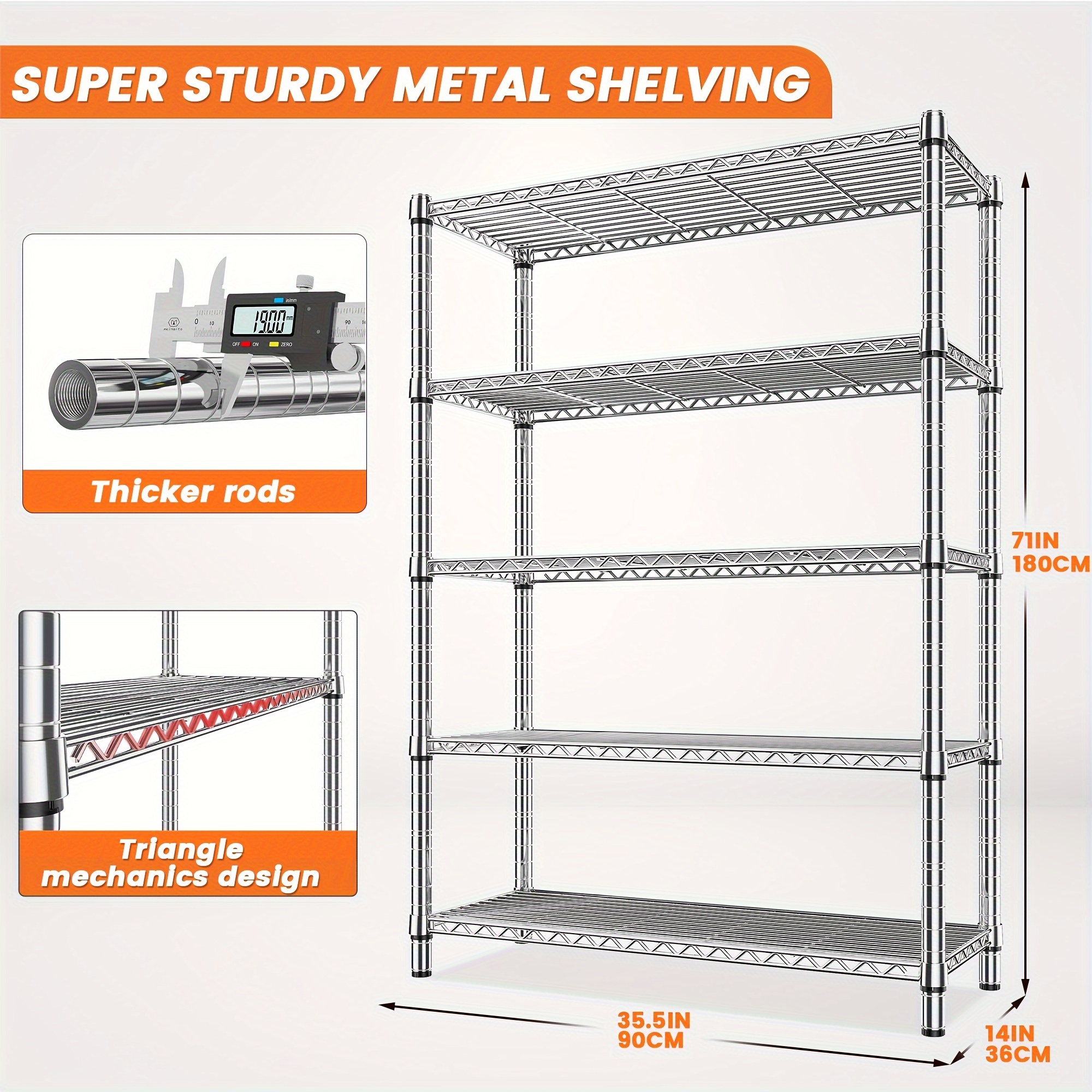 TEMU 5 Tier Wire Shelving, Storage Shelves Metal Shelves For Storage Loads 1200lbs, Adjustable Garage Shelving Heavy Duty Metal Shelving Units With