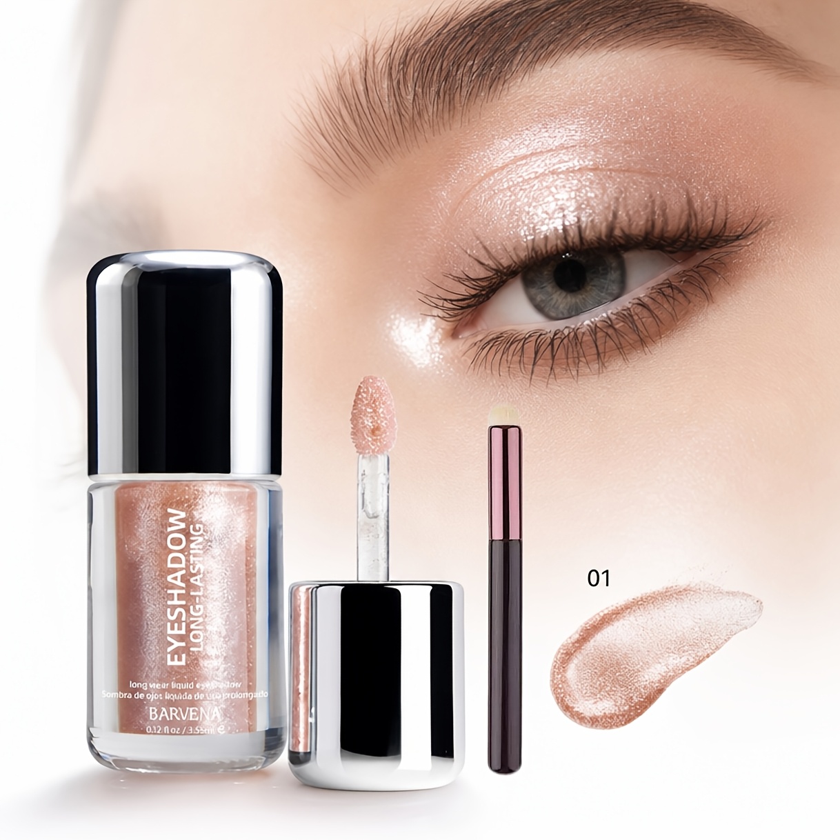 TEMU Shimmer Liquid Eyeshadow With Detail Brush, Waterproof And Sweatproof, Long-lasting , In 6 Shades, Lightweight Texture, Buildable, Quick-drying,
