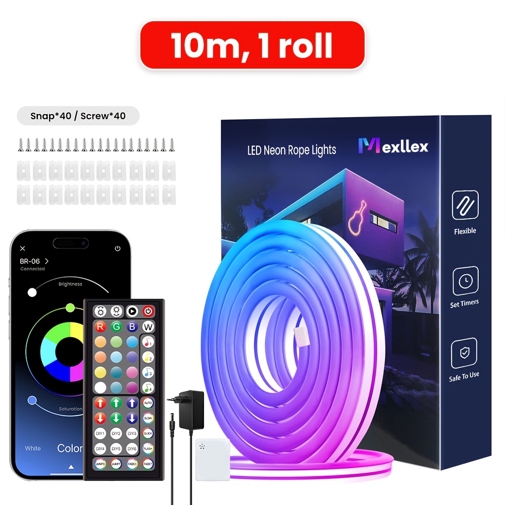Image of Outdoor Rgb Neon Lights With 3 Lines, Featuring App And Remote Control, Ip67 , Color Adjustable, Syncs With Music Rhythm, Diy Design Flexible Strip Lights For Bedroom, Gaming Decoration