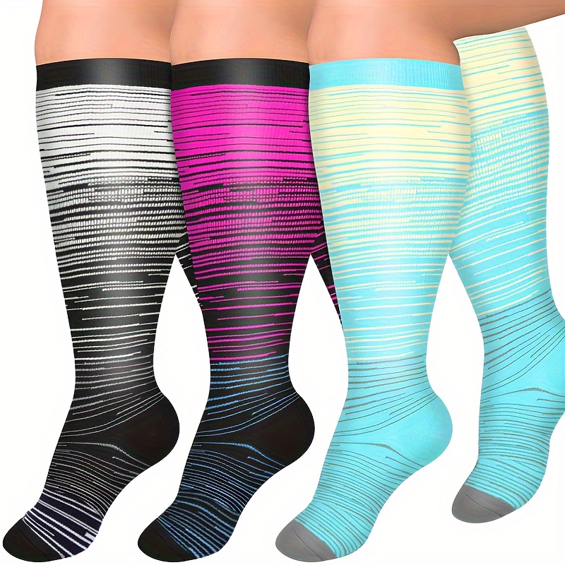 4 Pairs Plus Size Compression Socks Wide Calf for Women 20-30 Mmhg Knee  High Support Stockings for Circulation