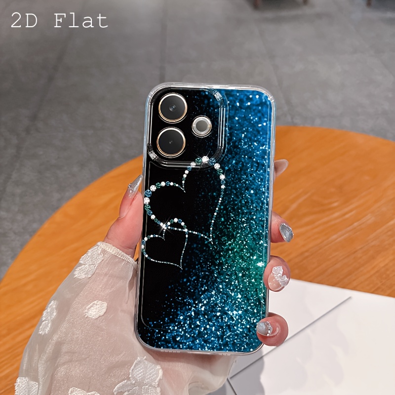 TEMU Phone Case: 2d Flat Sparkling Crystal Heart Phone Case, Suitable For Oppo A3, A3 Pro, A3x, A5 5g, A5 Pro, A5x, A5i, A6 Pro, A16, A17k, A18, A20,