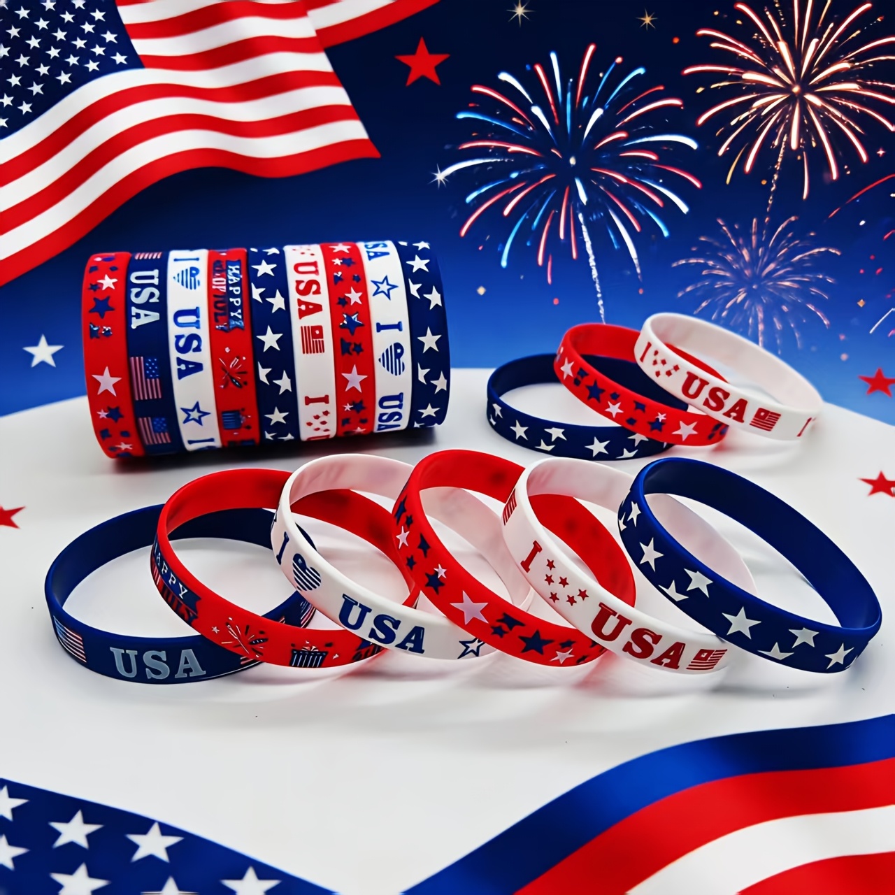 12pc American Independence Day Commemorative Silicone Bracelet Set