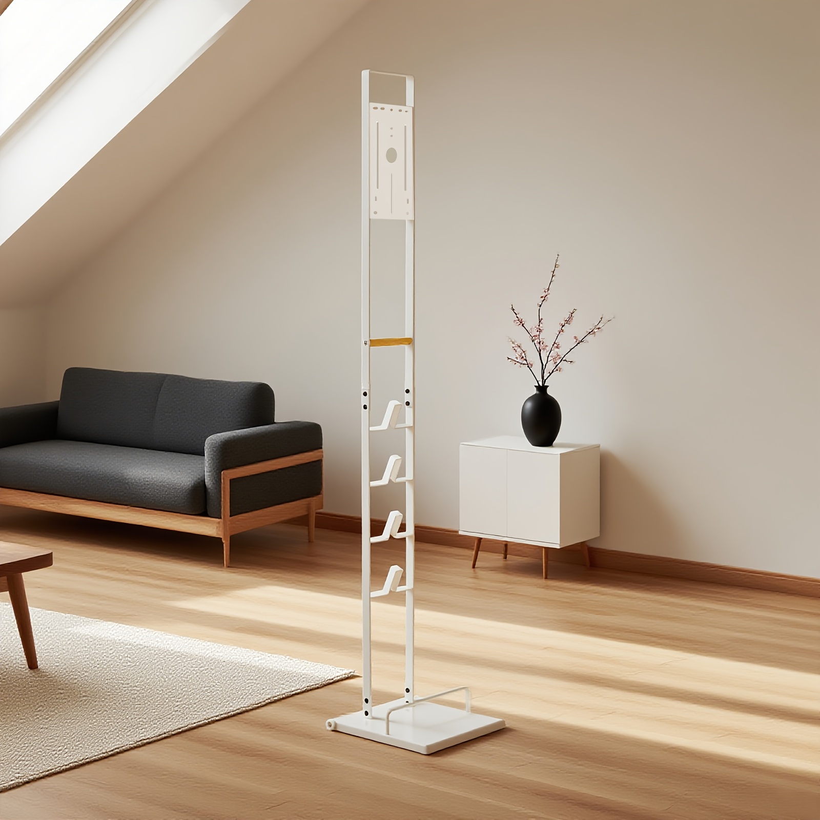 TEMU Portable Metal Organizer Bracket For V6, V7, V8, V10, V11, And Xiaomi, Featuring A Movable Floor Holder And A Freestanding Cordless Vacuum