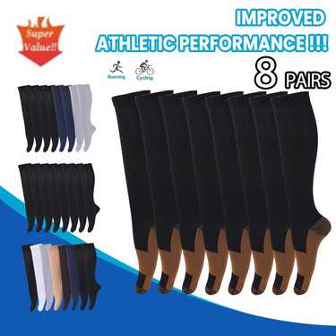 8 pairs copper compression socks for pregnancy women men circulation 10 20 mmhg knee high compression socks for running cycling nurses