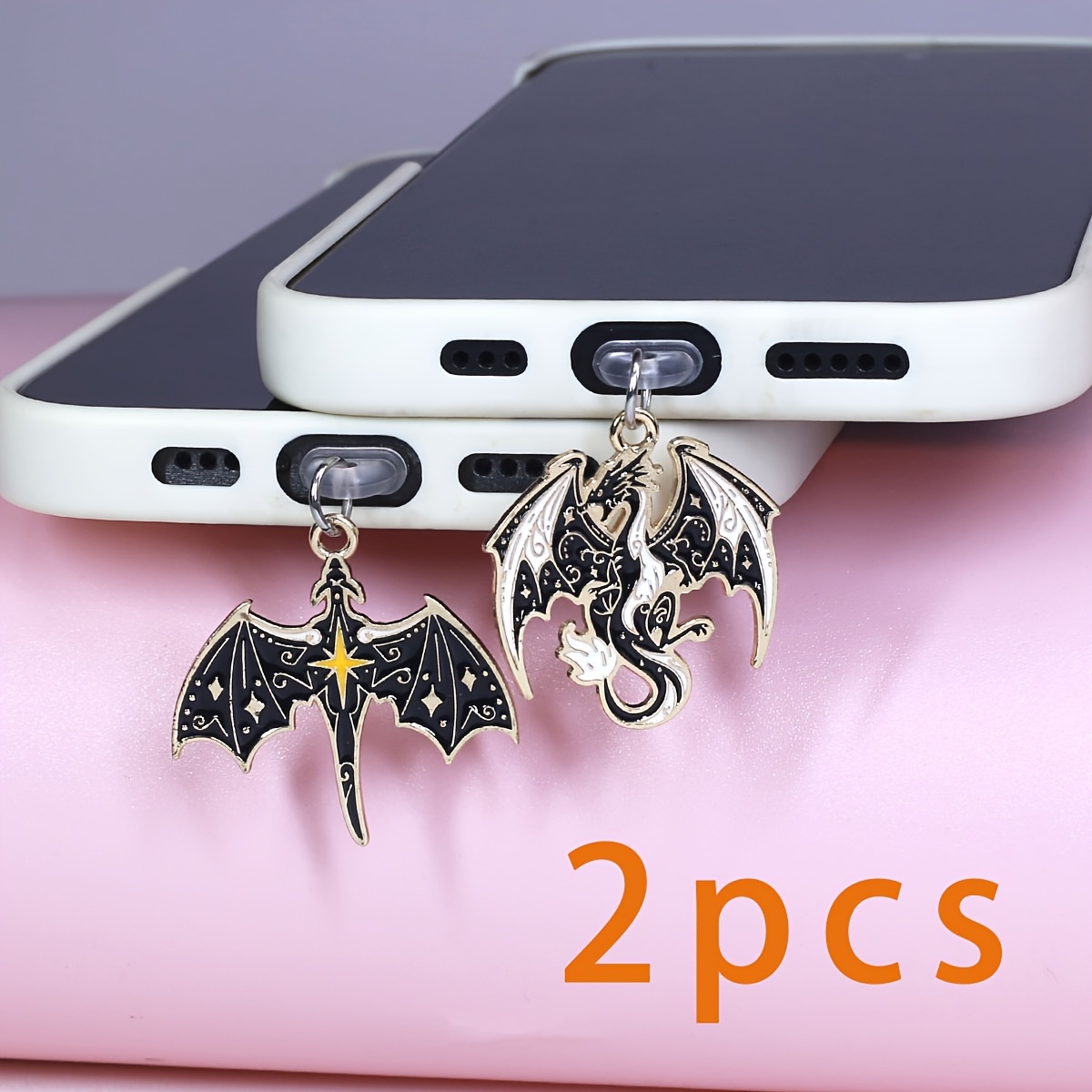 TEMU Ensemble de pendentif chauve-souris Dragon Volant et Aile Quatrième, bouchon anti-poussière pour téléphone, breloques en alliage, accessoires