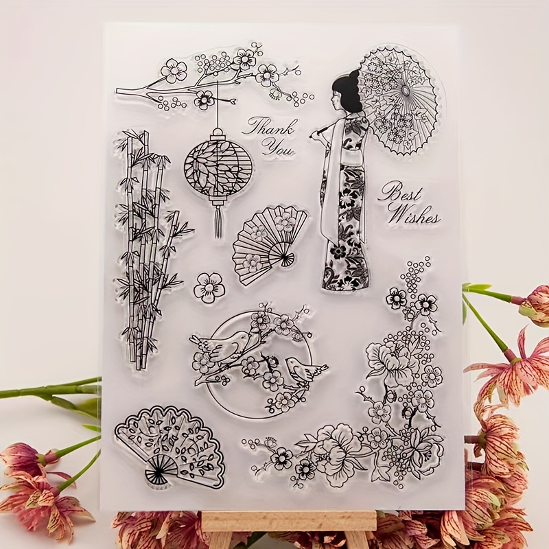 

1pc Transparent Rubber Seal Stamps, Cherry Blossom Retro Rubber Clear Stamp For Cards Making Diy Scrapbooking Photo Journal Album Decoration