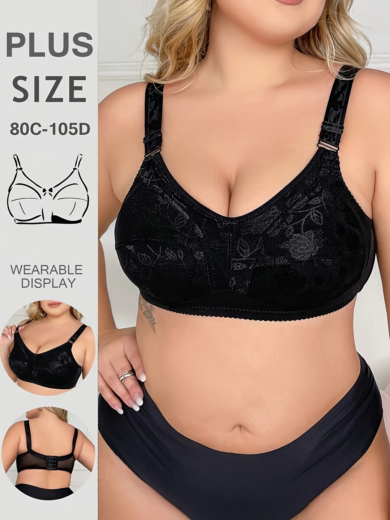 PLUS Floral Seamless Push-Up Bra, Wire-Free Bra, Comfortable And Breathable Underwear