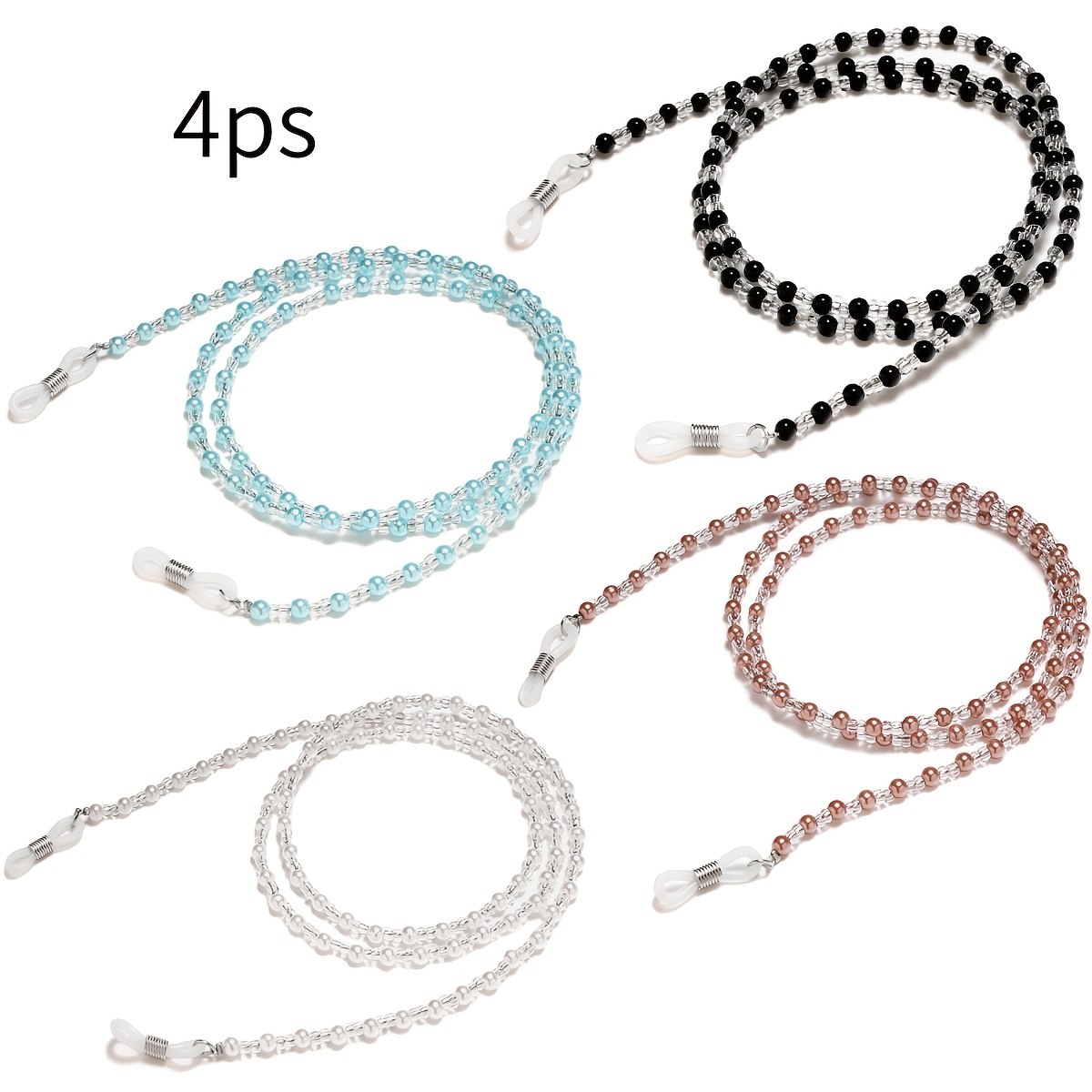 

4-pack Beaded Eyeglass Retainer Straps, Acrylic Non-slip Glasses Cord With Upgraded Long Retainer For Women, Reading And Sports Glasses Holders