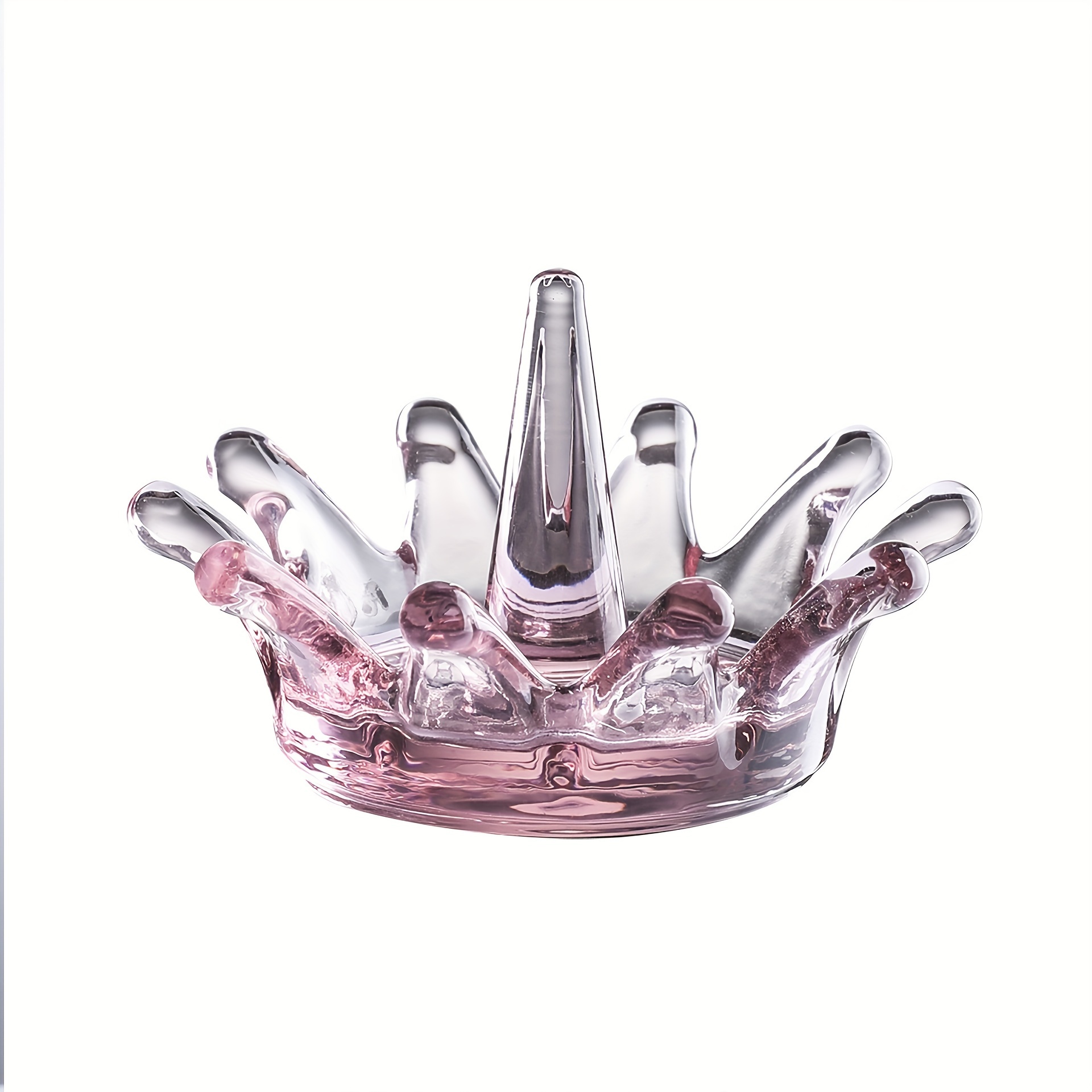 

1pc Crown Shaped Glass Ring Holder, Glass Jewelry Tray, Desktop Jewelry Organizer, Desktop Ornament, Gift For Girls Women Mom, Mother's Day Gift