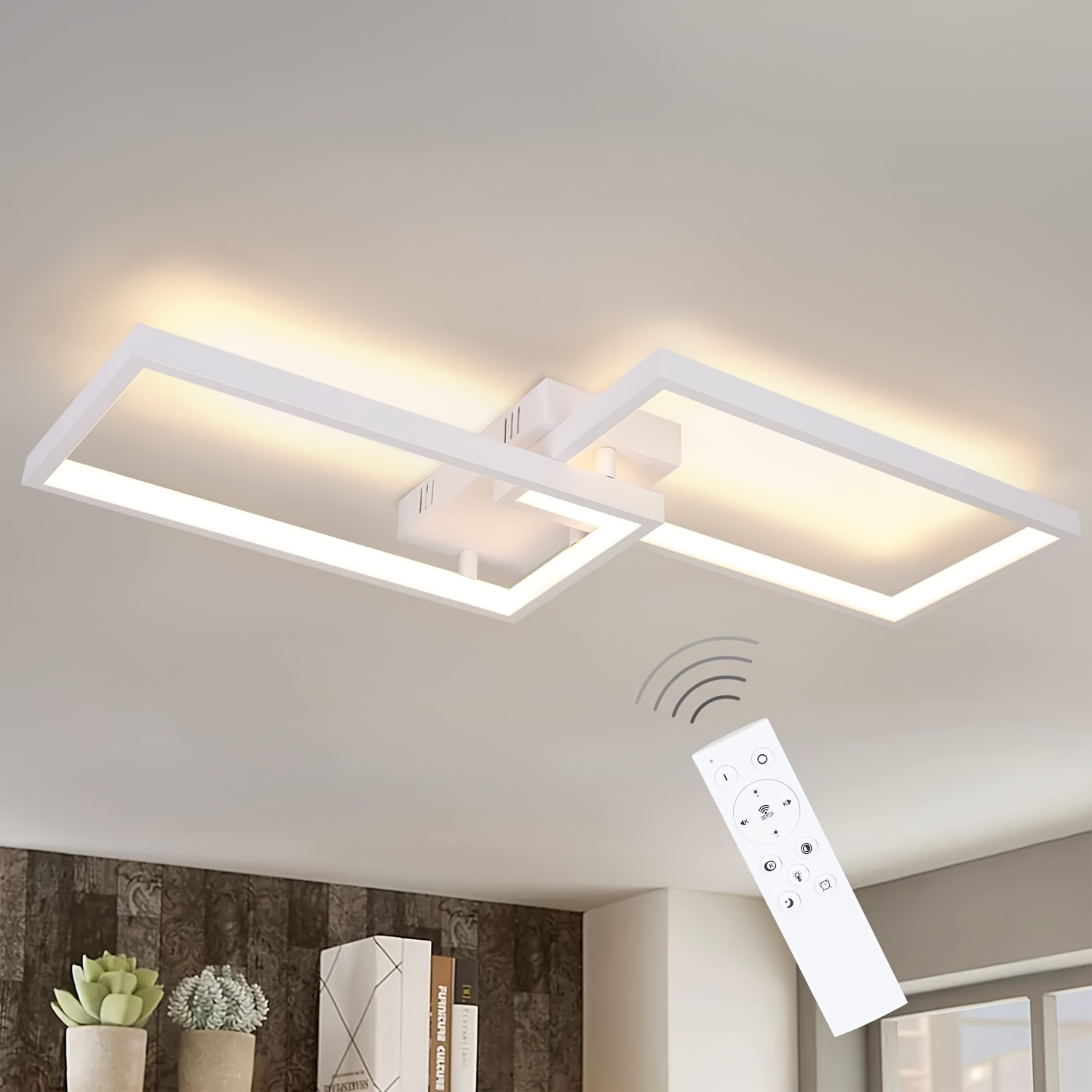 

Modern Dimmable Ceiling Light With Remote - 48w, White Rectangular For Living Room, Bedroom & Kitchen