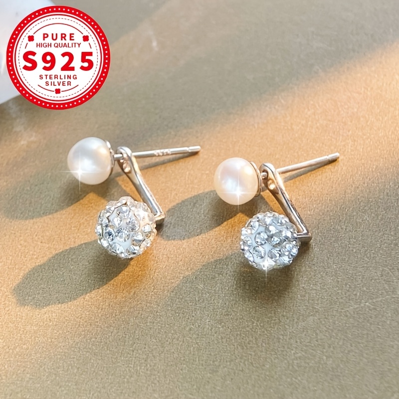 Women's S925 Silver Dangling Faux Pearl Earrings
