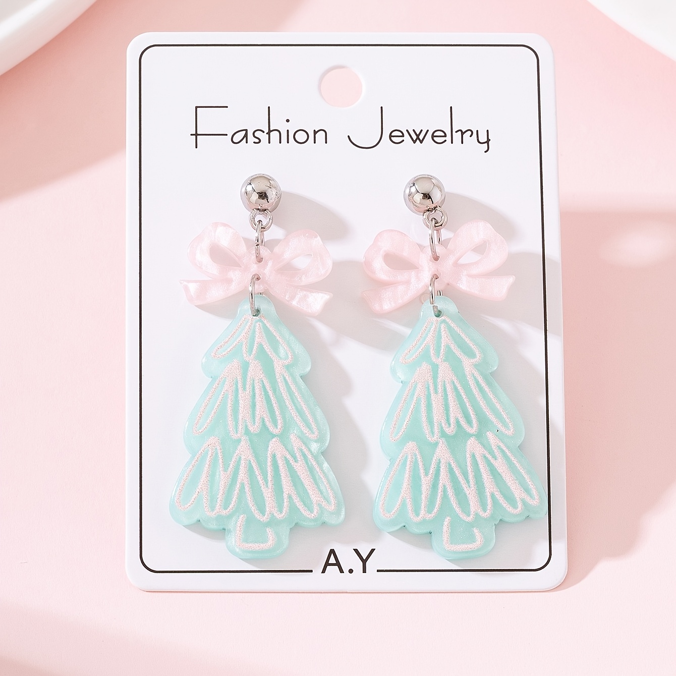 TEMU 1 Pair Christmas Bohemian Style Unique Christmas Tree Earrings, Bowknot Design Women's Fashion Earrings, Suitable For Holiday Parties And Gifts