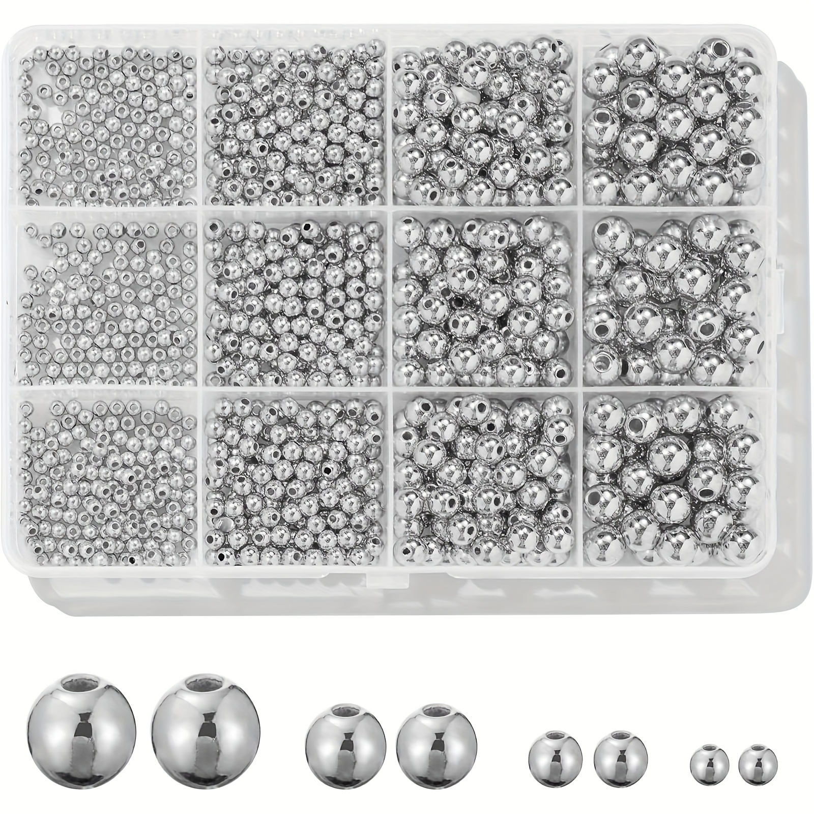 Image of 1100pcs Beads Smooth Round Beads 3/4/6/8mm Golden Silvery Spacer Loose Ball Bead Kits Golden Plated Beads For Bracelet Jewelry Making