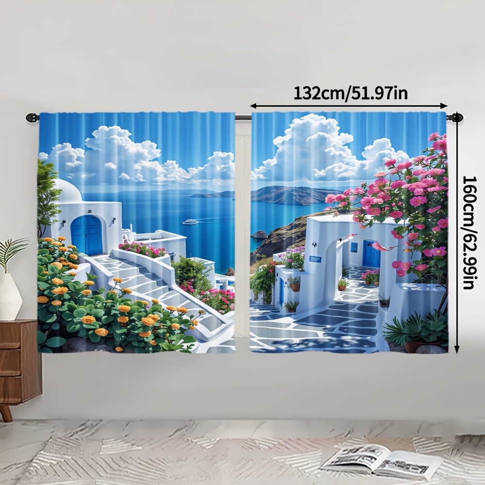 TEMU 2pcs, Party Curtain Small Town Versatile Durable Polyester,without Electricity Birthday For Translucent Polyester Curtains Decorations Bedroom