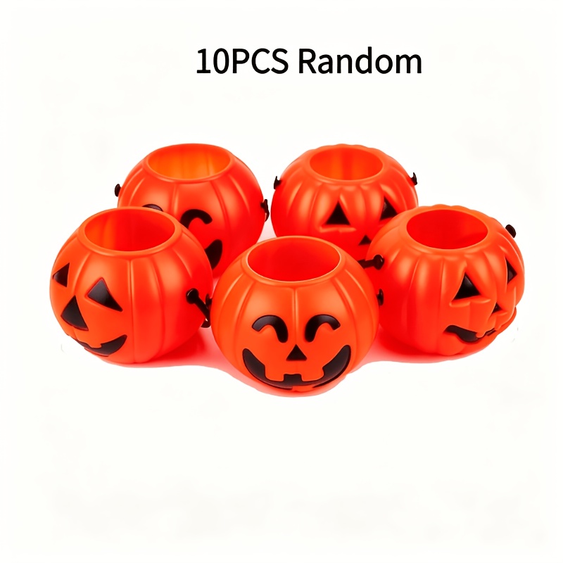 TEMU 10pcs Halloween Pumpkin Buckets, Portable Pumpkin Candy Buckets, Trick-or-treat Pumpkin Baskets, Halloween Decorations, Candy Bag Fillers, Party