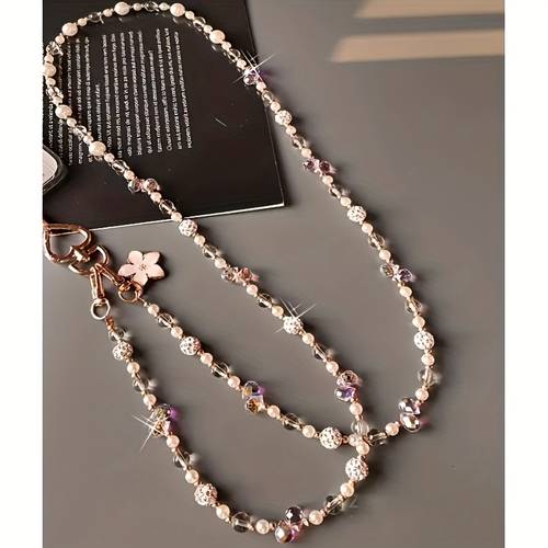 elegant and fashionable beaded phone lanyard crossbody long neck strap womens cute anti chain bag chain pearl strand design