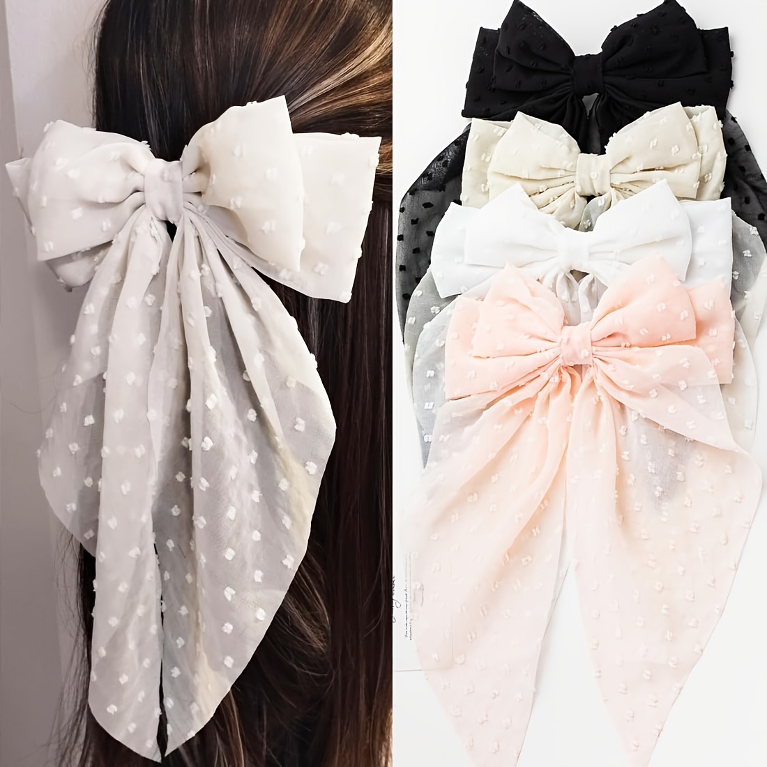 

Large Hair Bows 4pcs - Cute Oversized Ribbon Bows For Women In , , White, Black - Hair Barrettes For Different