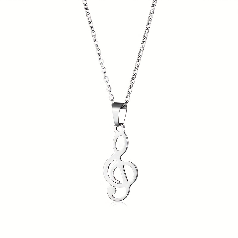 Image of 304 Stainless Steel Musical Note Pendant Necklace, Minimalist Clavicle Chain For Women And Men, Suitable For Daily Wear, Holiday Gift