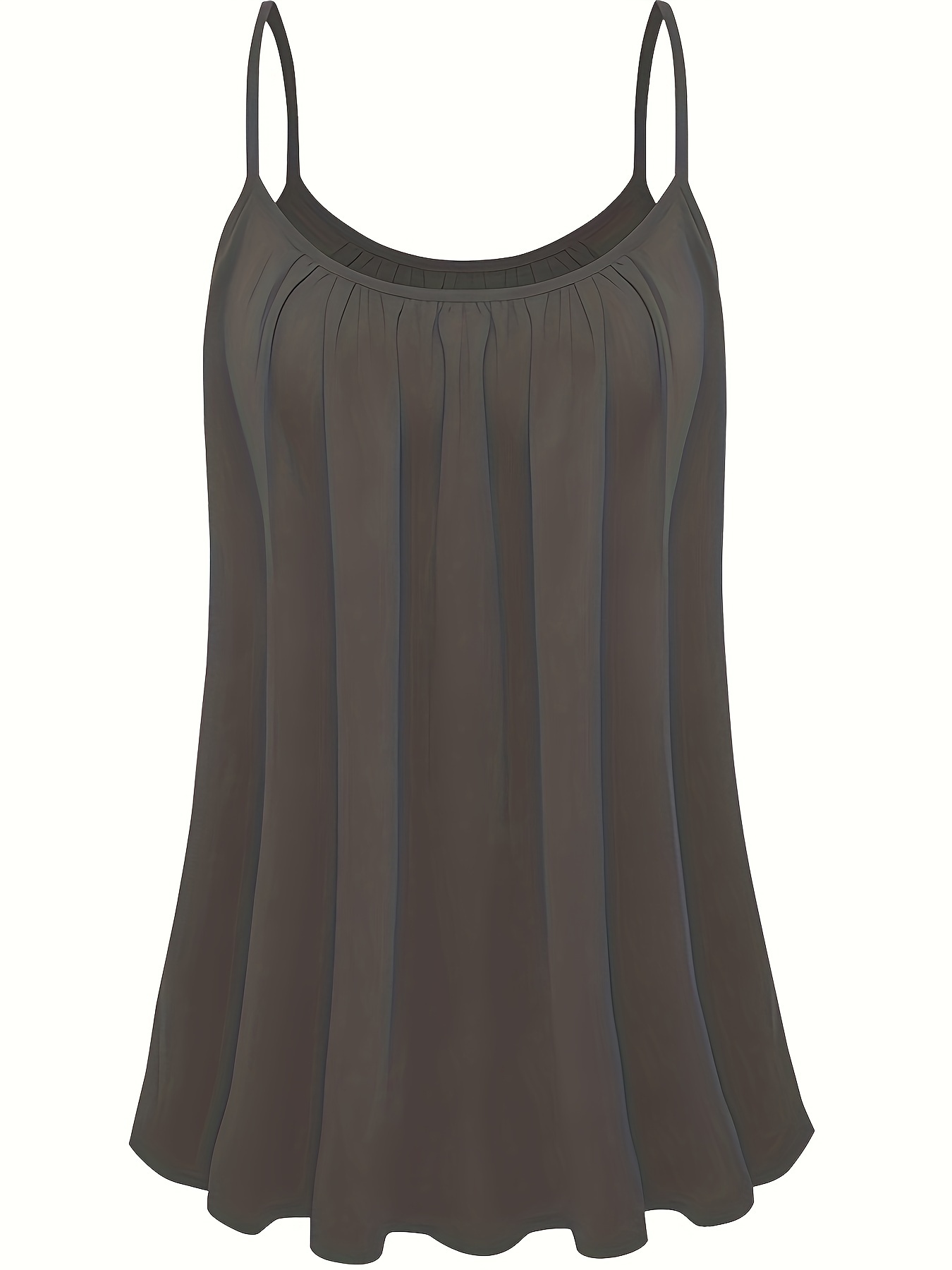 Plus Size Solid Ruched Cami Top, Casual Crew Neck Sleeveless Top For Summer, Women's Plus Size Clothing