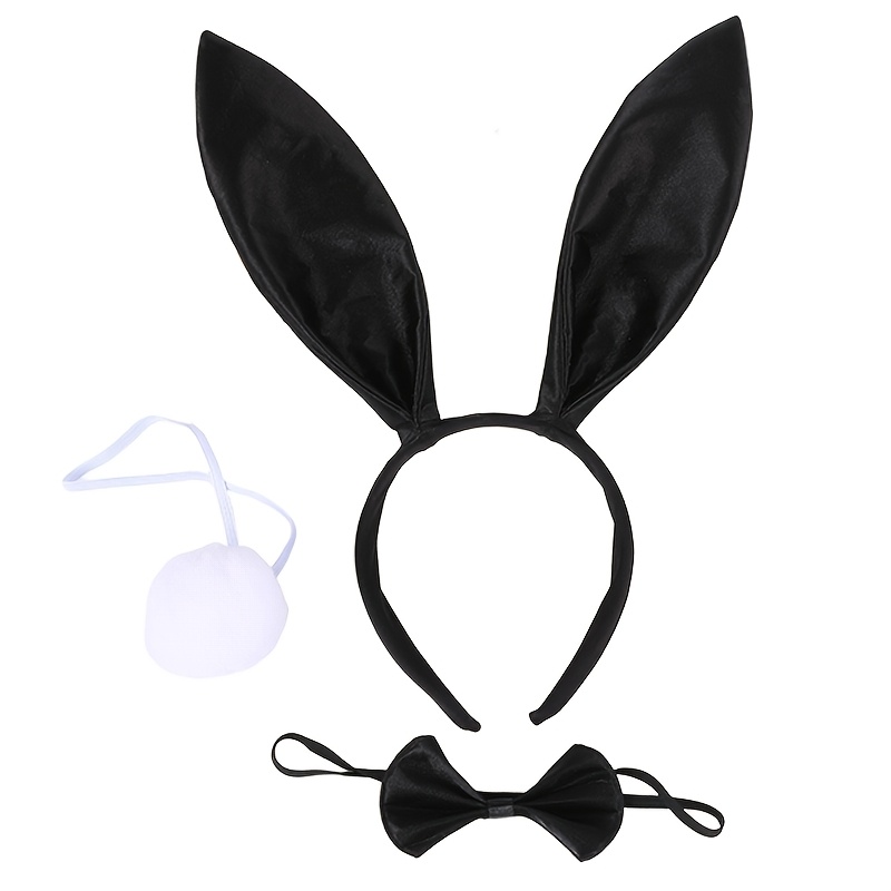 TEMU 3pcs Bunny Costume Set: 1 Women's Bunny Ear Headband, 1 Bow Tie, 1 Bunny Tail - Suitable For Masquerade Balls (unisex) Valentine's Day Christmas