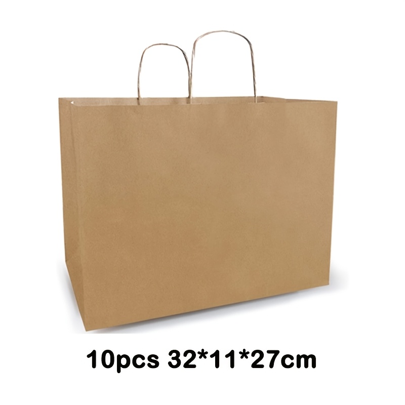 TEMU 10pcs Paper Bags With Handles Bulk, Shopping Bags, Brown Paperbags With Handles, Large Brown Paper Sacks For Small Business, Boutique, Gift,