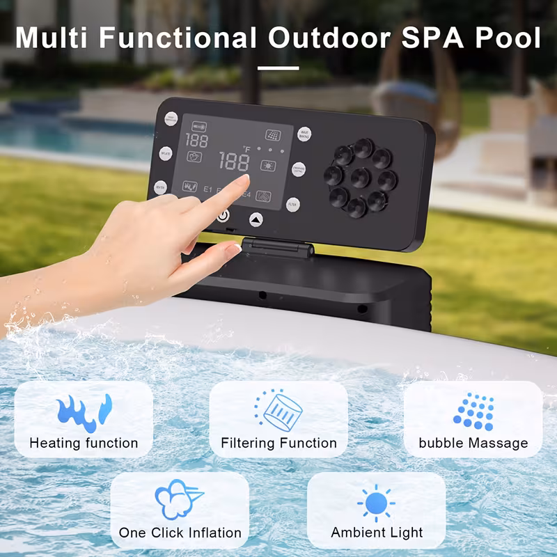 outdoor spa for , foldable tub with adjustable heating, mood lights and insulated cover, built in filtration system for relaxation, recovery and backyard Product details 1