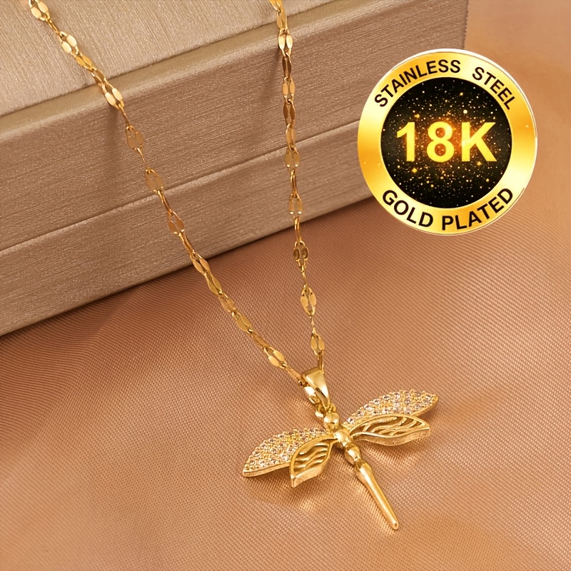 Women's 18K Golden Plated Dragonfly Pendant Necklace