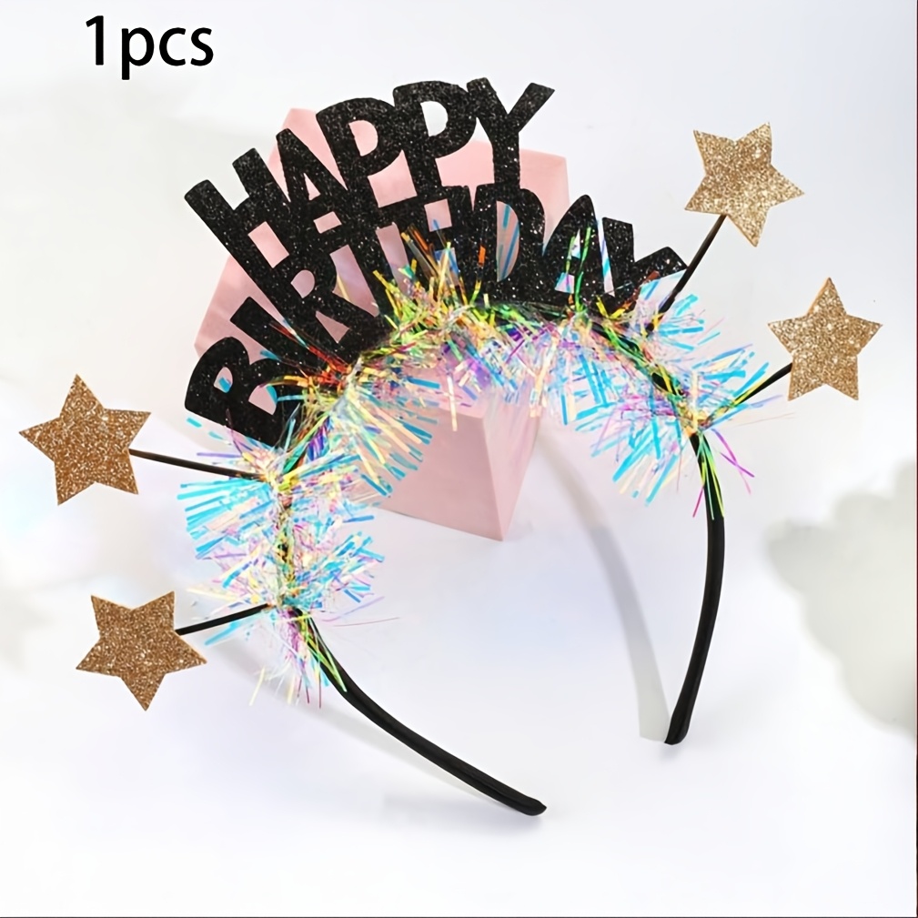 Image of Single Or , This Birthday Crown Headband For Women Features A Tiara With Colorful Decorations And Gifts. It Includes A Non-slip Headband Embellished With Glitter, Perfect For Party Attire - In Black