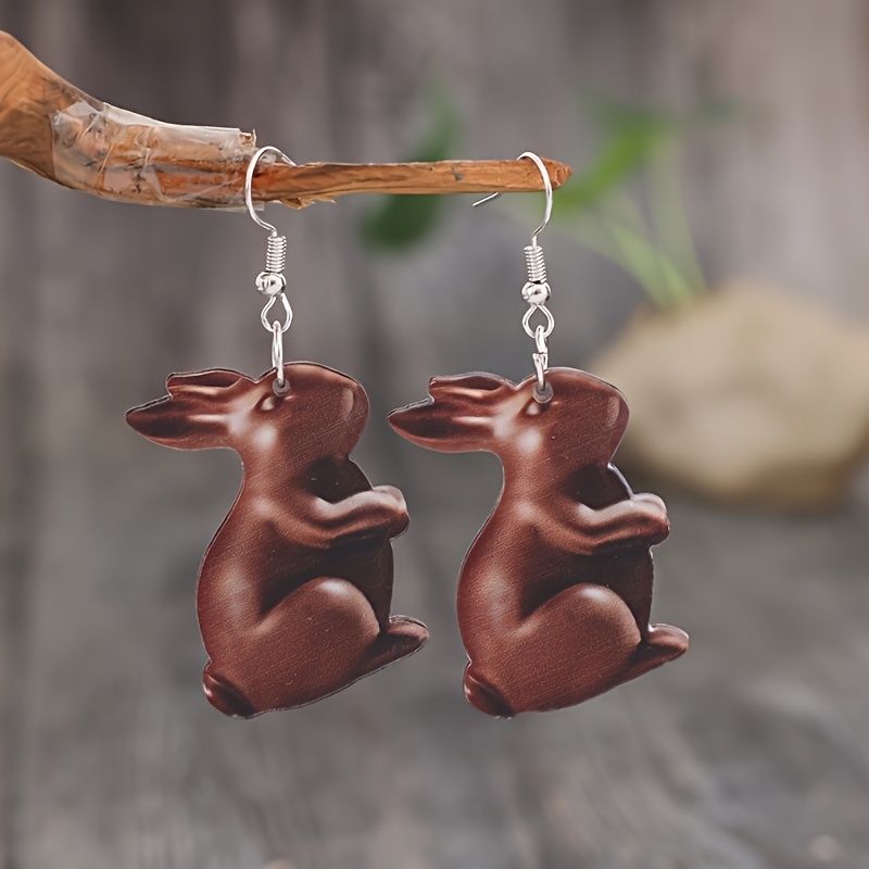 

New Easter Creative Brown Acrylic Bunny Earrings Pair