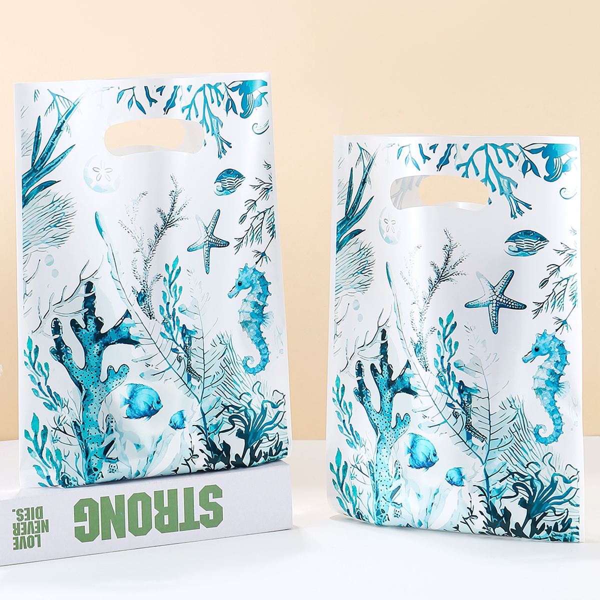 Image of 10/25/50pcs Ocean Themed Marine Bags With Sea Horse, Starfish & Seahorse - Pp Plastic Seashell Fish Gift Packaging Suitable For Showers, Weddings, Birthday Parties, Nautical Events,christmas,halloween
