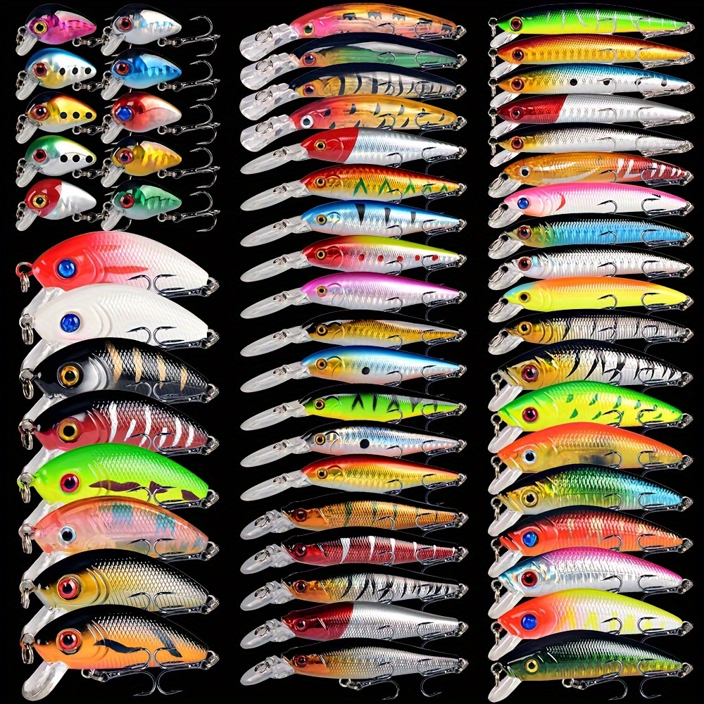 

56-piece Fishing Lures Set - Assorted Hard Baits, Abs Material, Pack For Freshwater And Saltwater Fishing